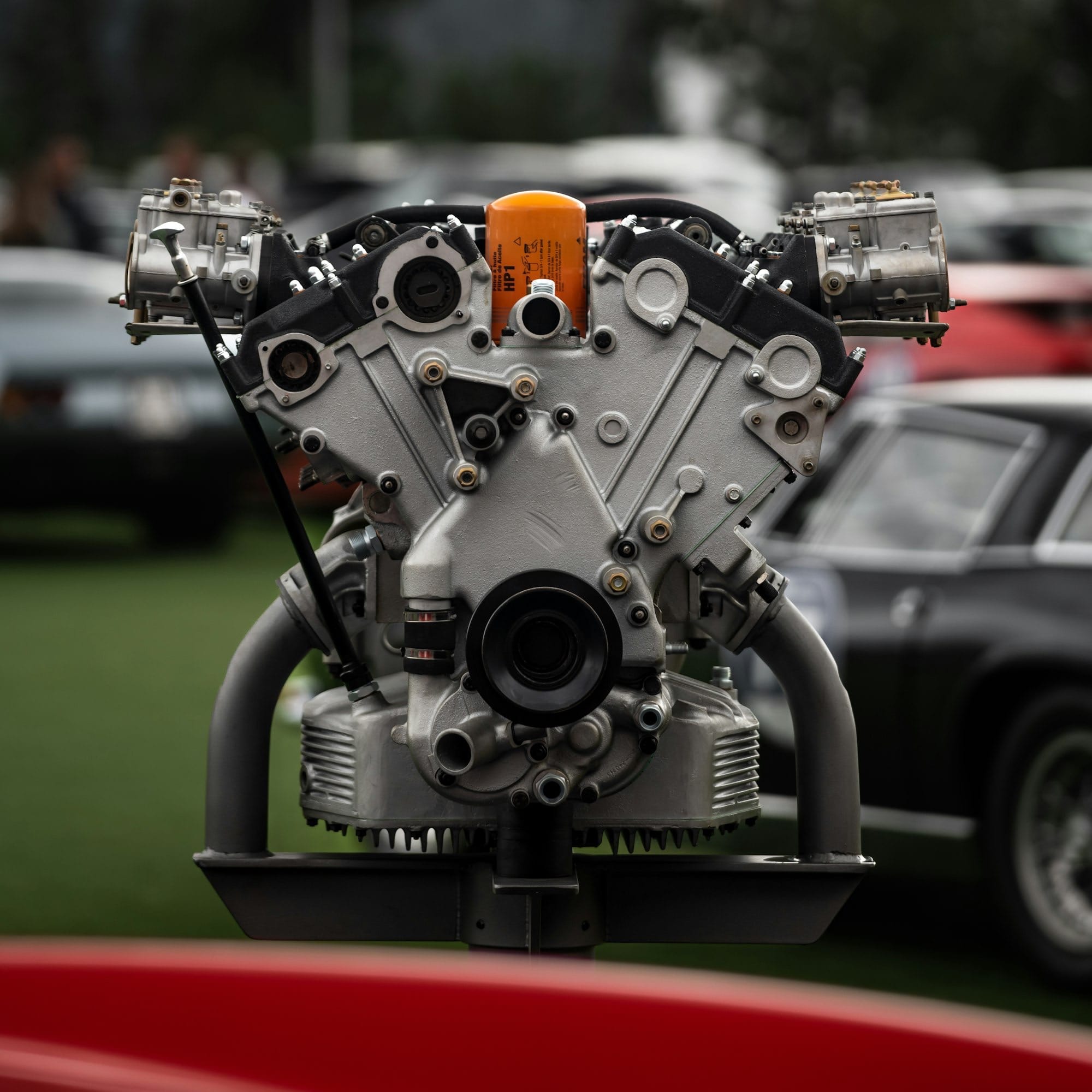 a close up of an engine on a car